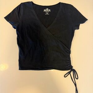 Hollister Black Short Sleeve Wrap Top